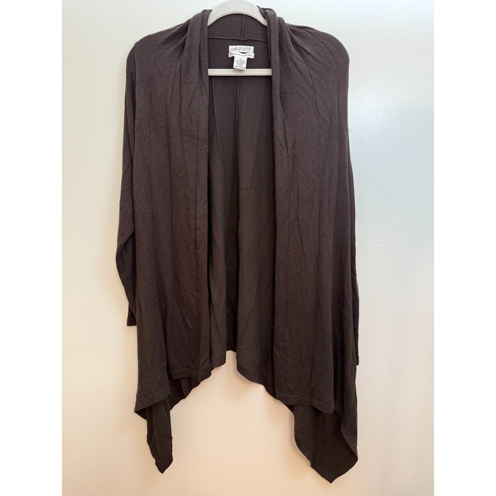 Womens M.L.L.P. Chocolate Brown Cardigan, Plus Size 1X, 3/4 sleeves shawl collar